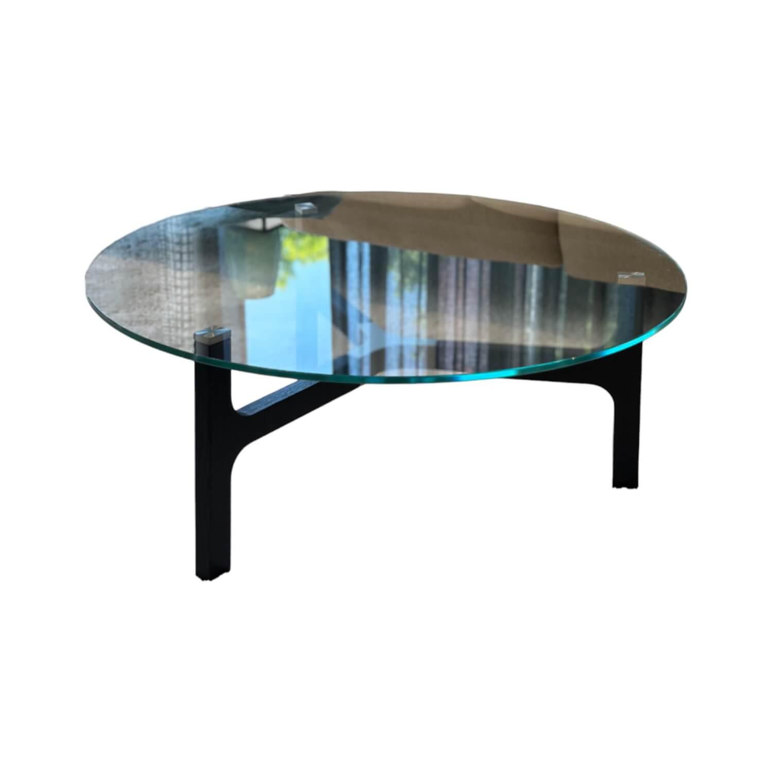 Bielefelder Werkstätten - Coffee table Porto Top glass Optiwhite Frame ash black veneered Metal knots stainless steel colored - 1