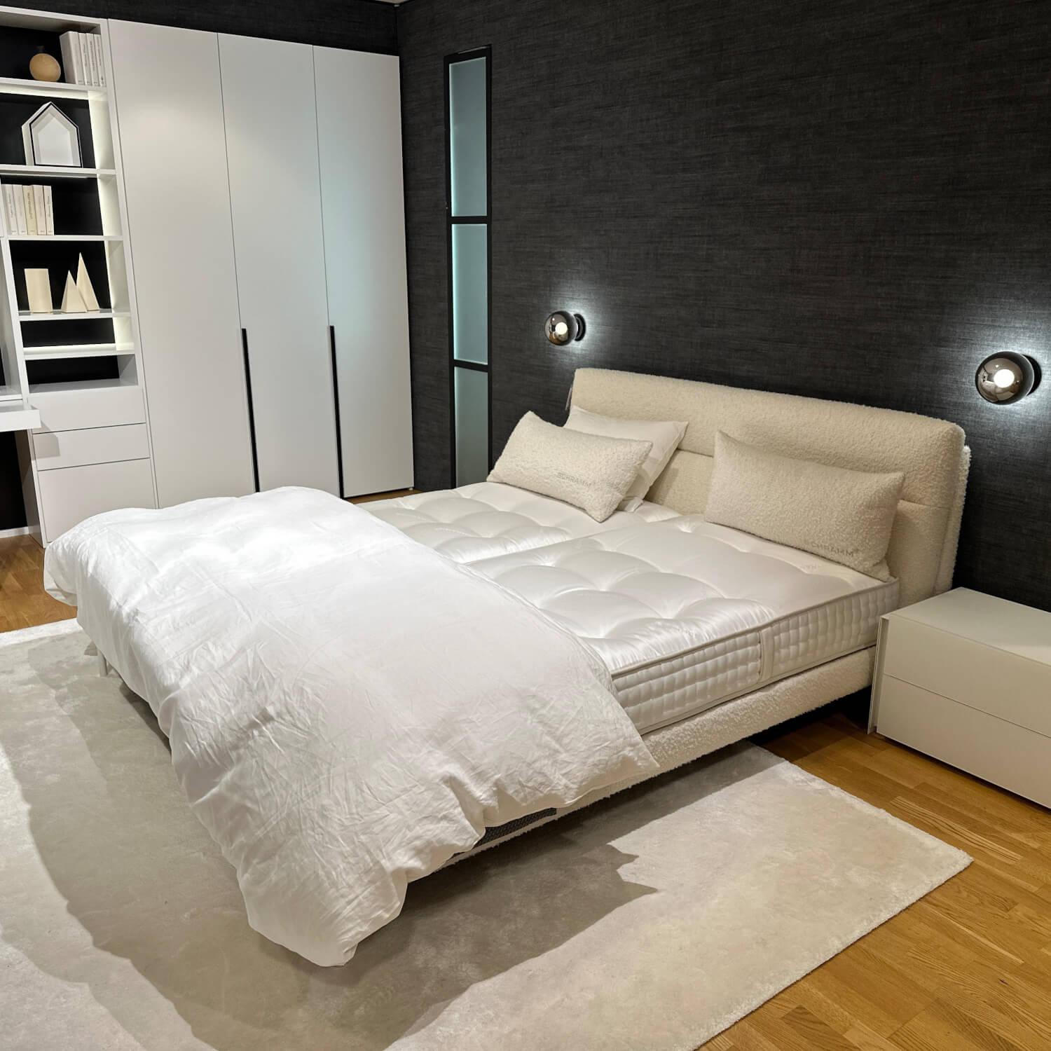 Schramm - Bett Cleo Origins Complete Stoff Maxim 2130 Wollweiß Füße Metall Weiß Getaucht Inklusive 2 Matratzen - 2