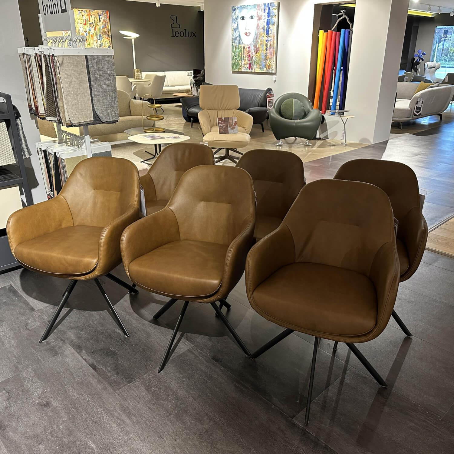 Gealux - 6er-Set Drehstuhl Tucson Leder Brown Braun Gestell Schwarz Drehbar - 9