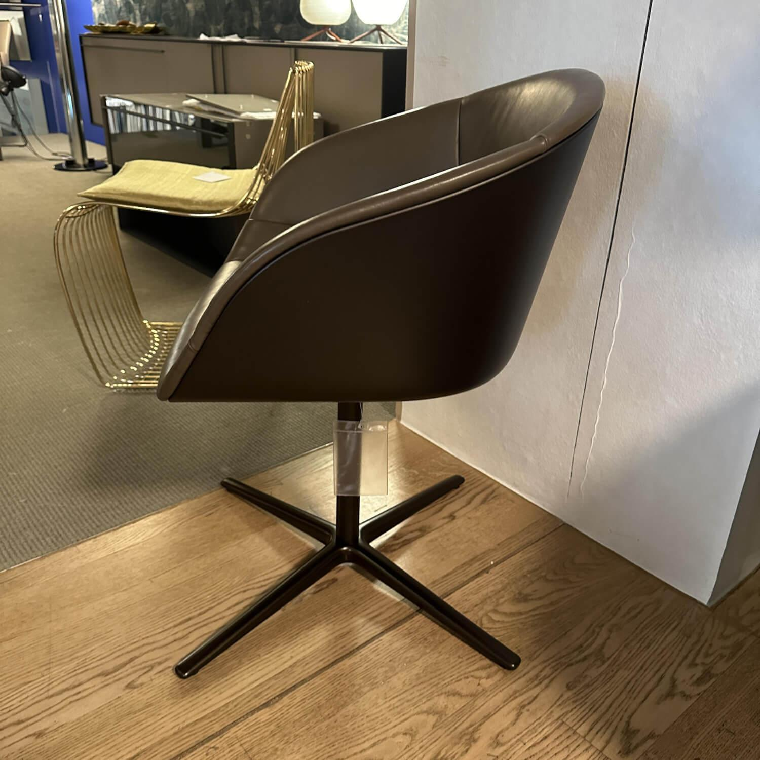 Walter Knoll - Schalensessel Kyo 1342 Leder Elen 1381 Khaki Braun Schale Kunststoff Bronze 4 Fuß Kreuz Aluminium Bronze - 9