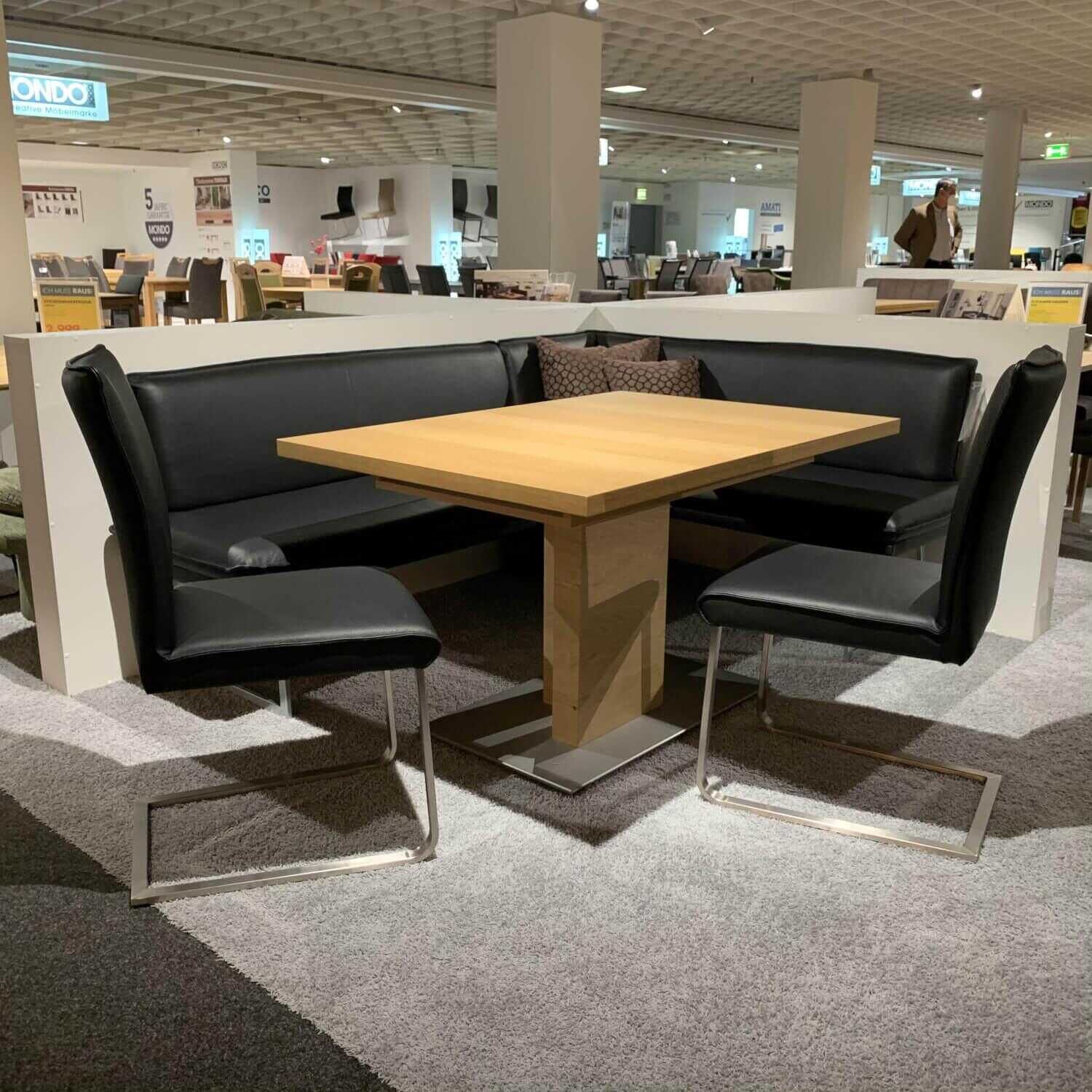 Eckbankgruppe Match 7 Tisch mit 2 Stühlen und Eckbank Leder Bronco Nero