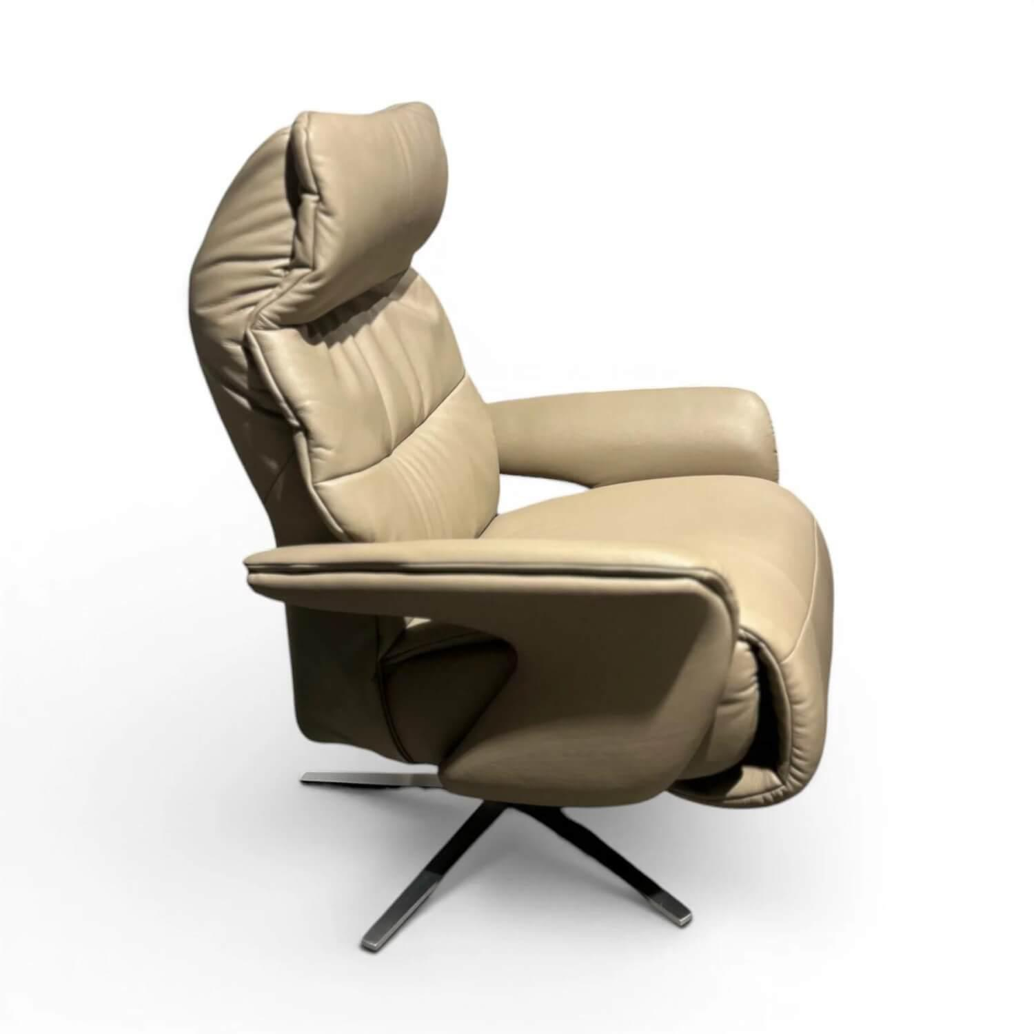 himolla - Sessel 7052 Easy-Swing Leder Longlife Soft Stein Creme Braun Sternfuß Edelstahloptik Manuelle Verstellung - 7