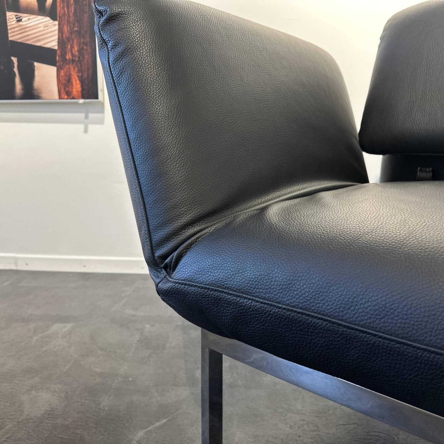 Brühl - Liegesessel Roro Small Leder Unit 5423 10 Schwarz Metalluntergestell Verchromt Glänzend - 2