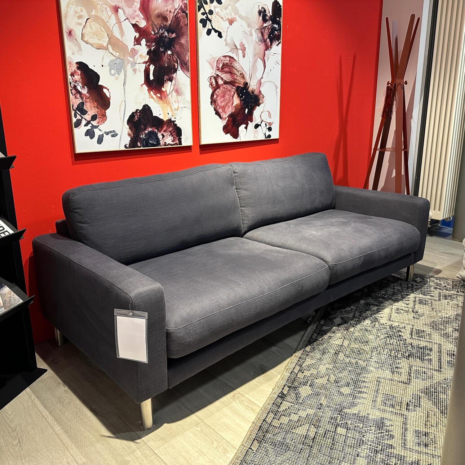 Wagner Living - Sofa Design Stoff 2 Dunkel Grau Blau Fuß Chrom Blau - 5