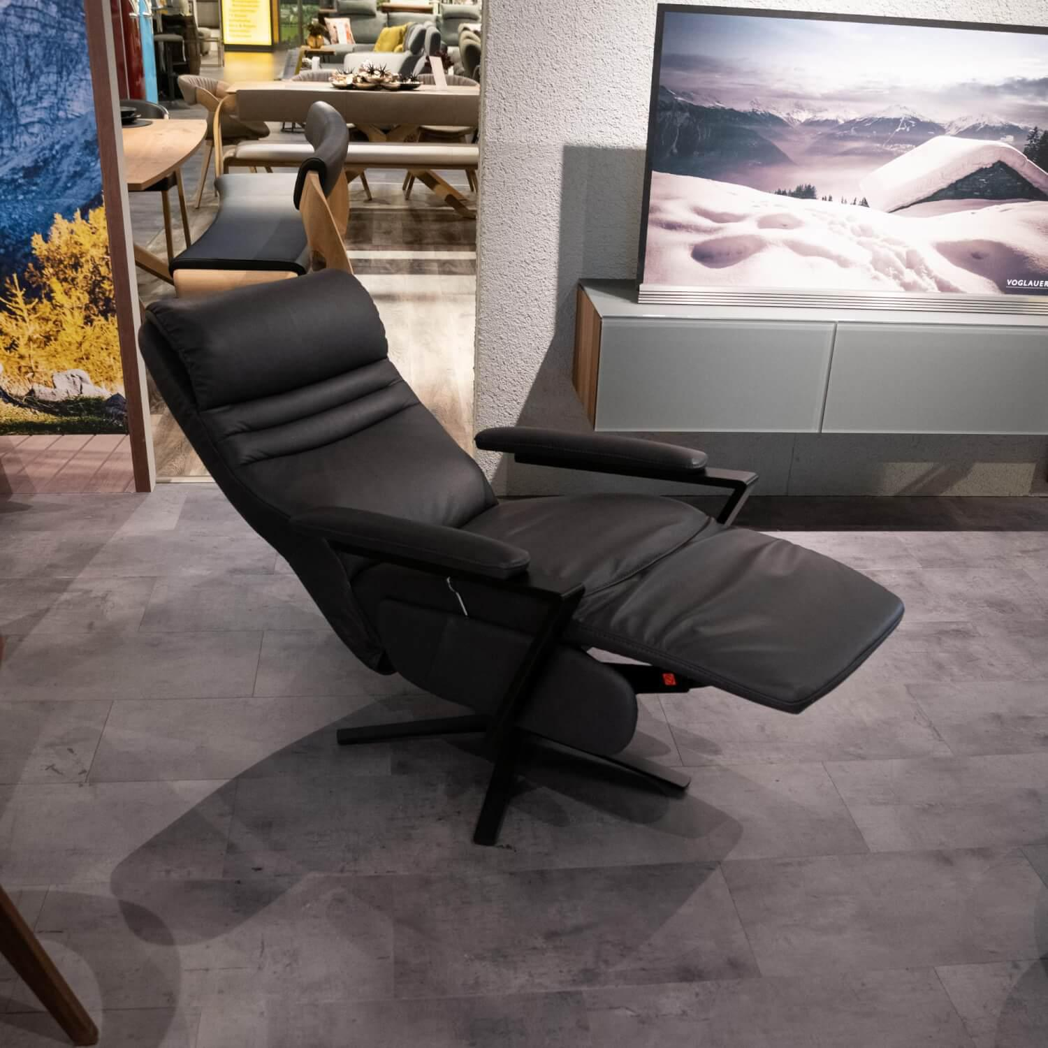 Steinpol - Relaxsessel Trapani Lounge Bezug Leder Evita Anthrazit Gestell Drehteller Stern Matt Schwarz - 3
