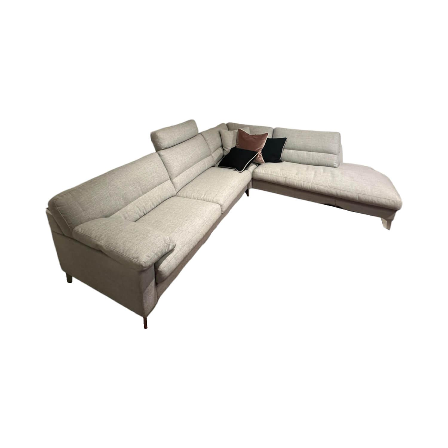 Erpo - Ecksofa GA400 Stoff Ruig Lichtgrau 2026 09 Grau Metallfuß Matt Verchromt Mit Hocker Und Kissen - 1