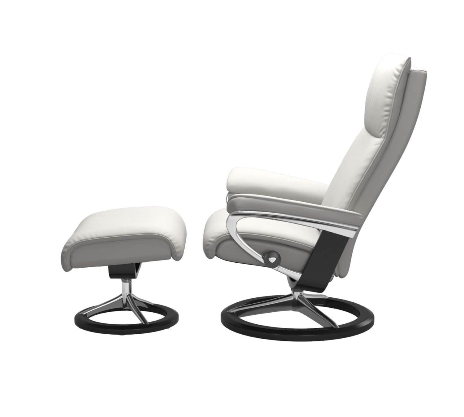 Stressless - Sessel Aura S Leder Batick Milky White Weiß Gestell Signature Alu Holz Schwarz mit Hocker - 2