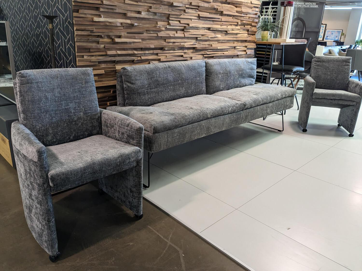 WK Wohnen - Set of 2 chairs with bench WK790/791 fabric B3094 basalt gray - 2