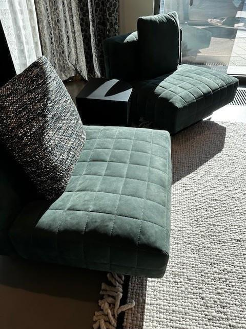 Minotti - 2er Set Sessel Twiggy Leder Nabuk 30 Malachite Grün Basis Aluminium Black Coffee Schwarz Braun Mit Beistelltisch - 2
