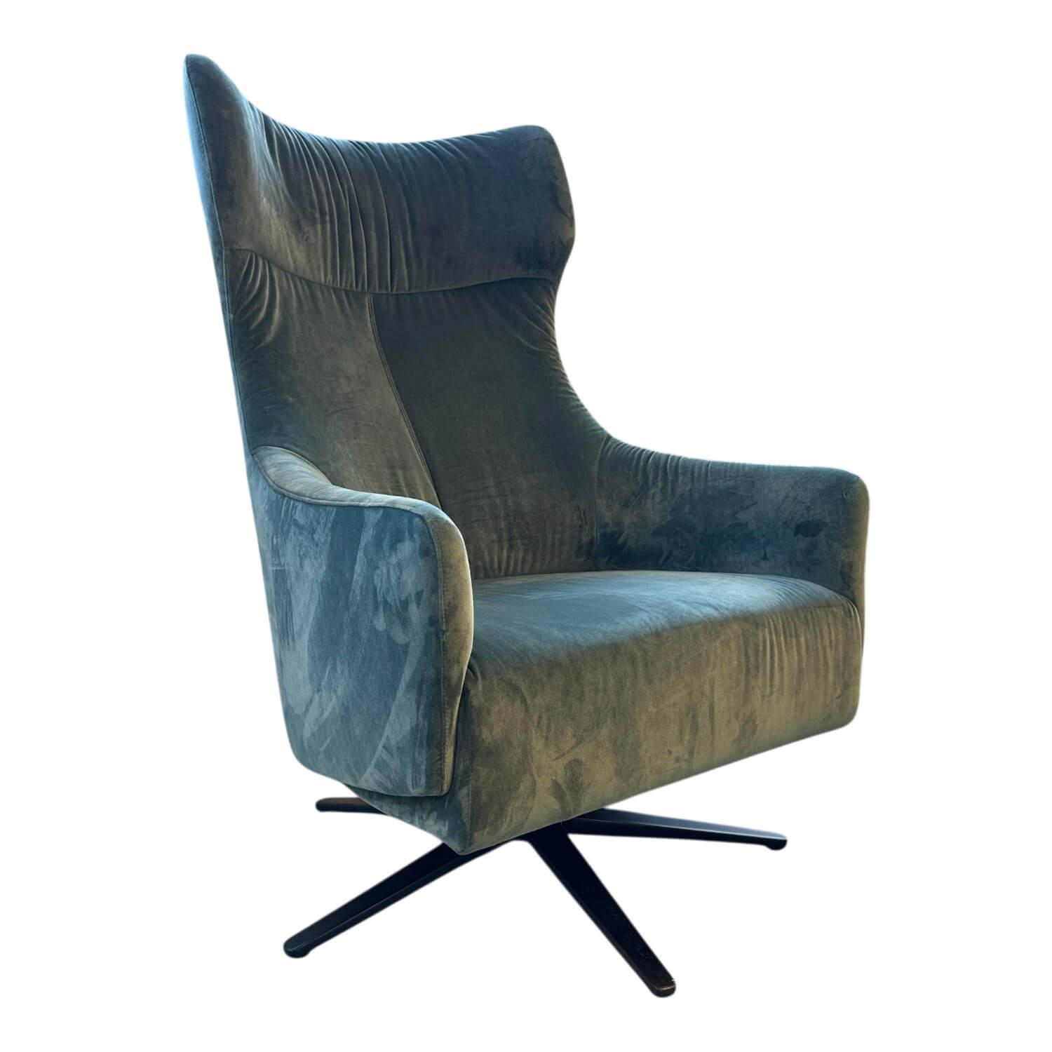 IP Design - Hochlehnsessel Flow Stoff City Velvet CA7832/137 Grau Blau Mit Sternfuß Schwarz Matt - 1