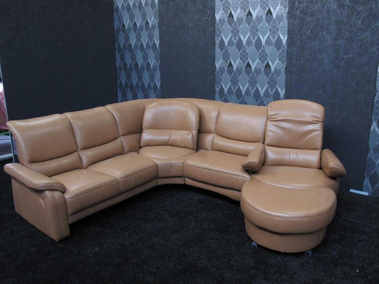 Leder Design Garnitur Denise II Sofa Couch mit Drehecke und Drehhocker
