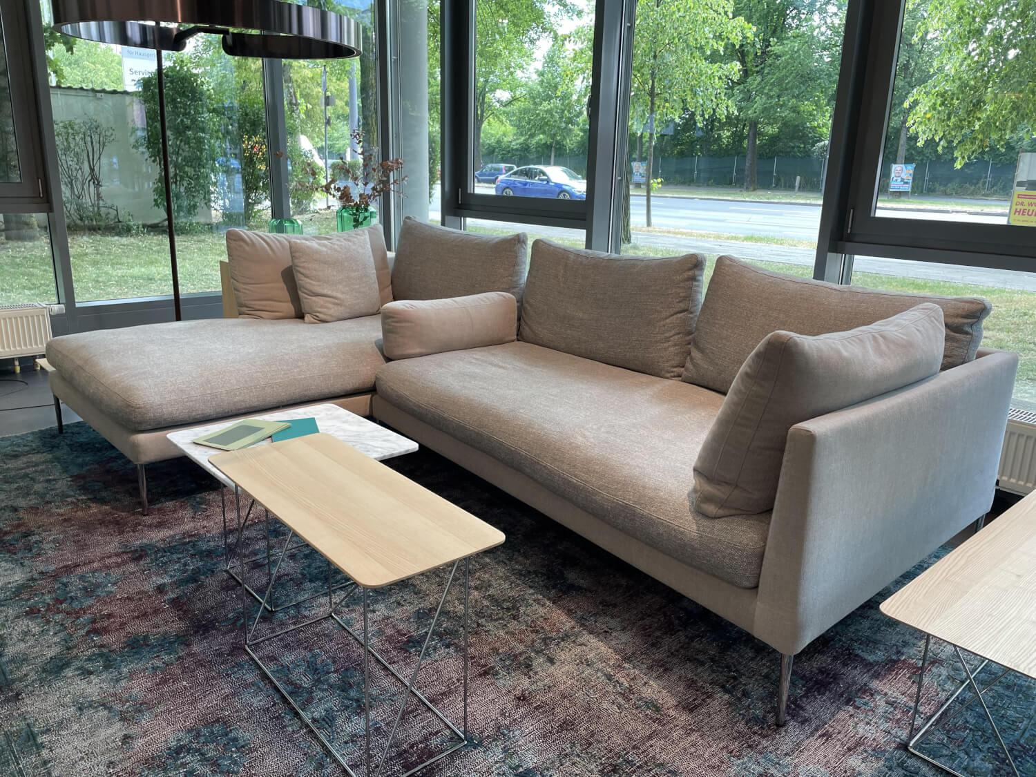 COR - Ecksofa Pilotis Stoff Stoff 8158 Ecru 8151 Taubenblau aus Liegen- und Schrägelement - 6