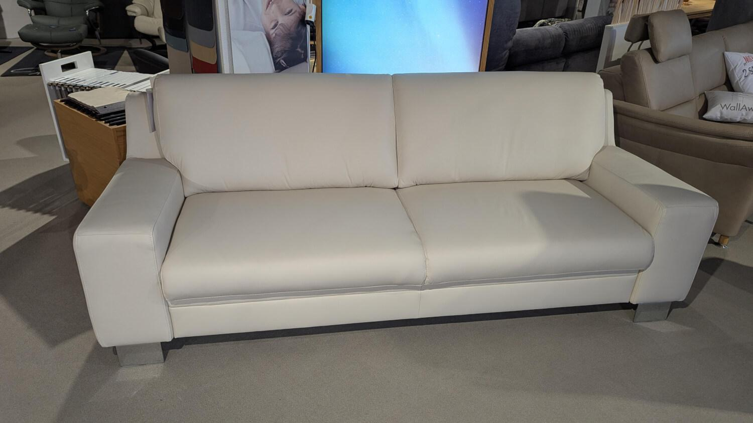 Polinova - Sofa Allround Leder Vivre Ecru Beige Rücken Unecht Metallfuß Hochglanz - 5
