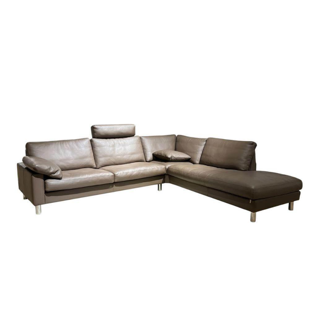 Erpo - Ecksofa Classics 500 Leder 43.860 Lava Grau Braun Metallfuß Rund Hochglanz - 1