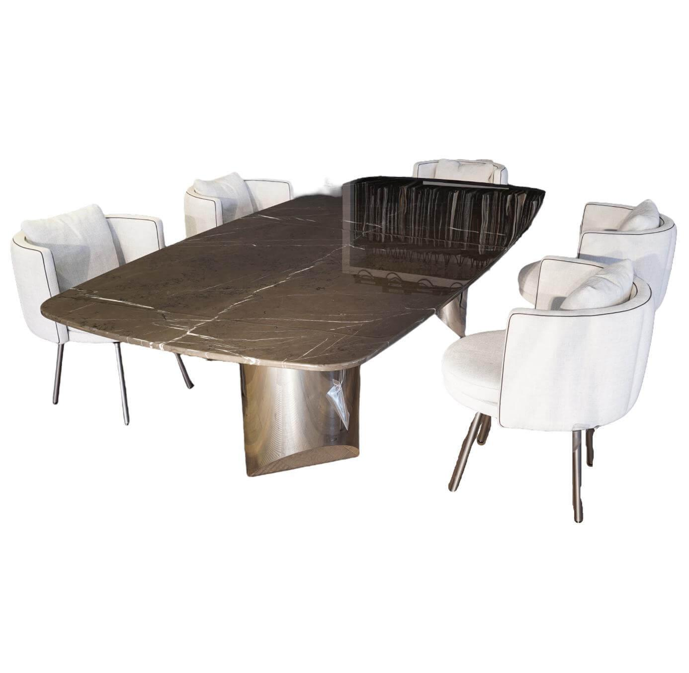 Essgruppe Tisch Wedge Marmor mit 5 Stühlen Torii Stoff Bianco Weiß