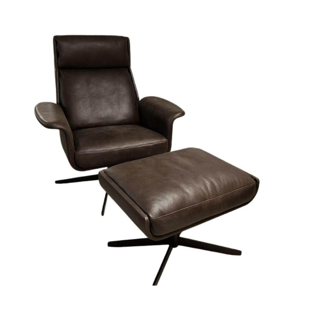 Bielefelder Werkstätten - Relaxsessel Legend Mit Hocker Leder Java PG 2 Farbe Terra Braun Kreuzfuß Untergestell Dunkelbronze - 1
