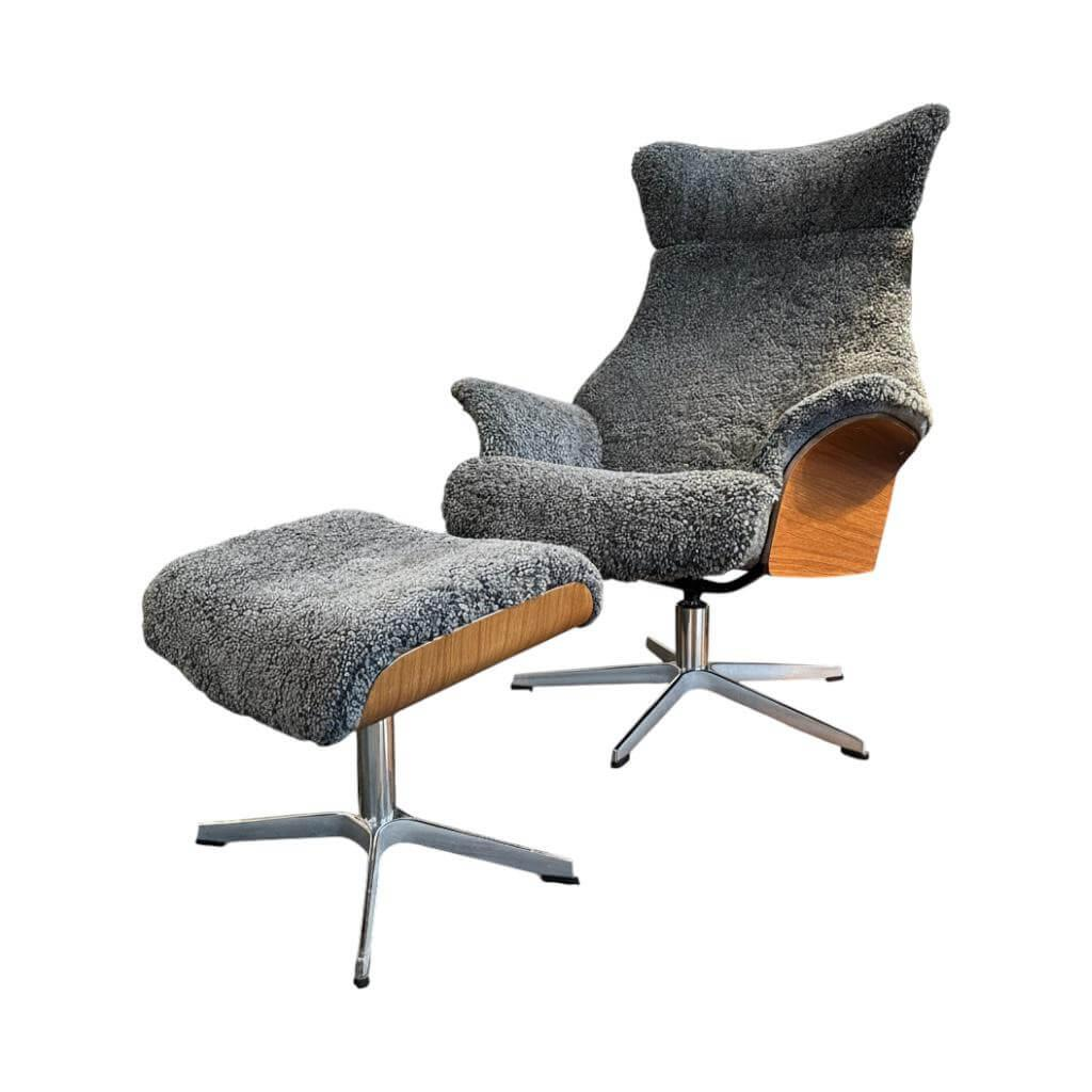 Conform - Sessel Air Schaffell D Charcoal Grau Schale Walnuss Lackiert Fuß Aluminium Inklusive Hocker - 1