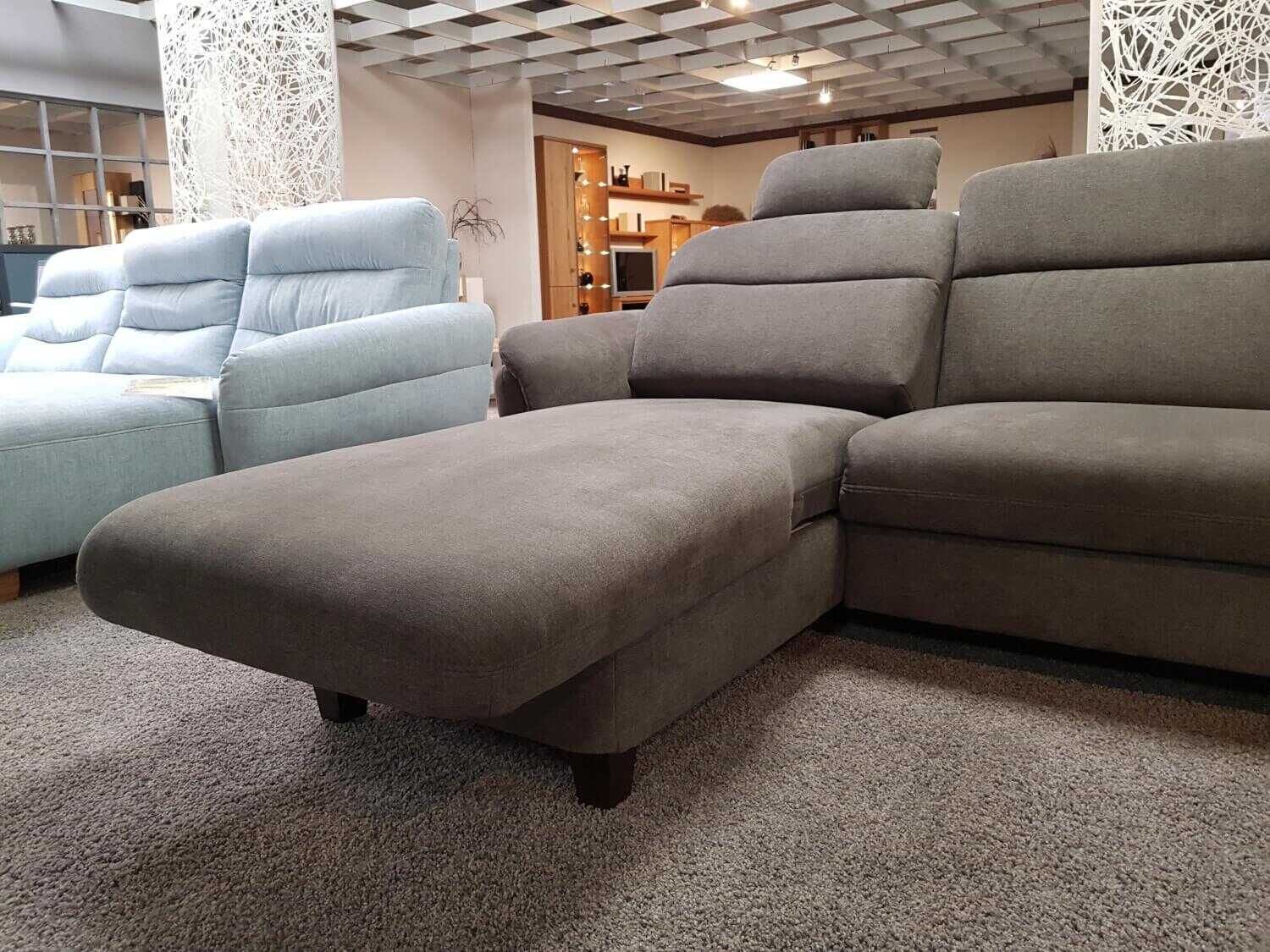 Zehdenick - Ecksofa Dabo-S Stoff Miro Slate Grau Füße Antik Braun mit Kopfstützen und Relaxfunktion - 6