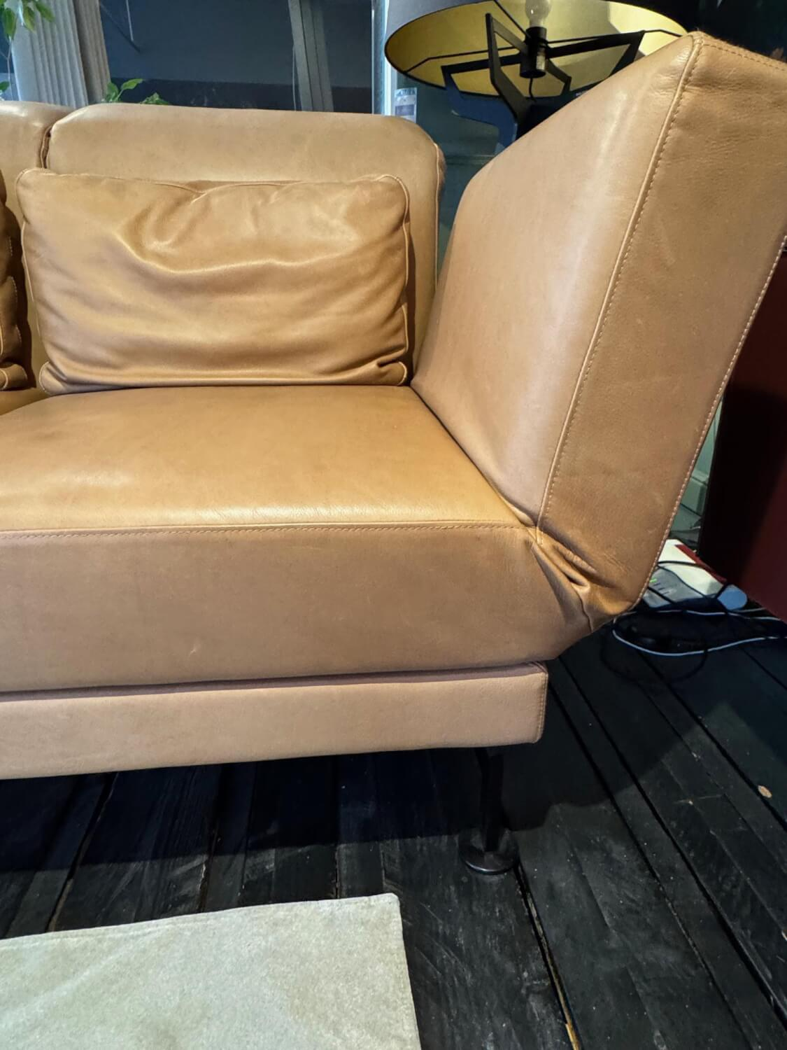 Brühl - Sofa Moule Small Leder Lama 5669 45 Cognac Braun Gestell Schwarz Pulverbeschichtet Inklusive Kissen - 3