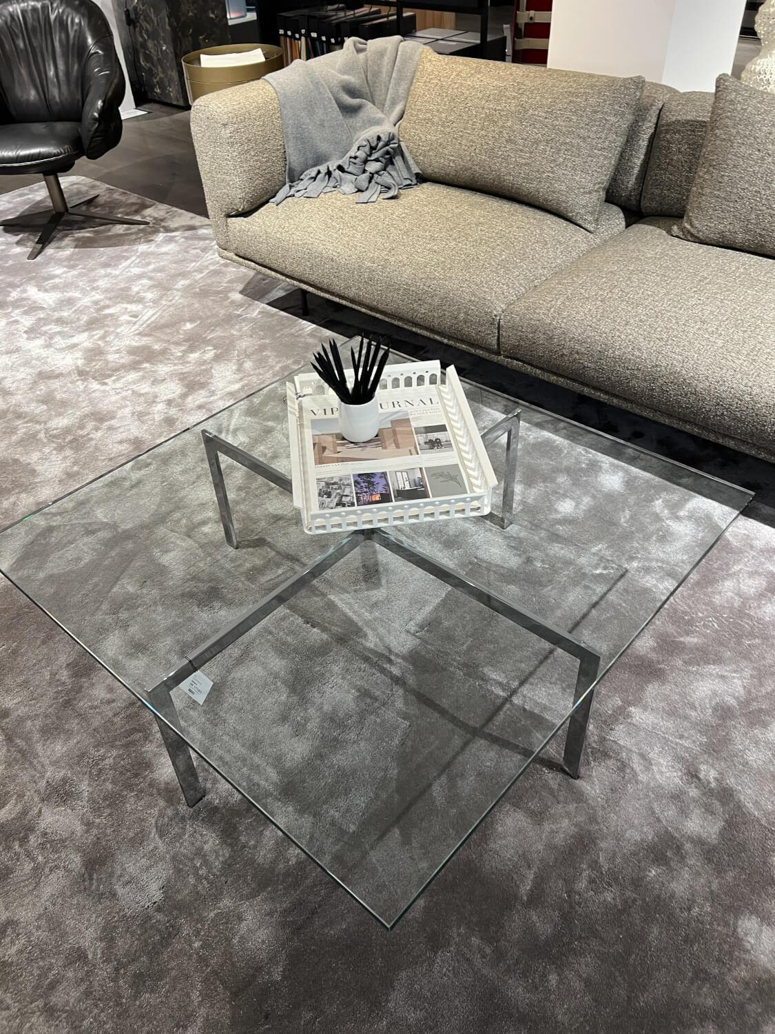 Knoll International - Couchtisch Barcelona Platte Kristallglas Gestell Flachstahl Hochglanz Verchromt - 5