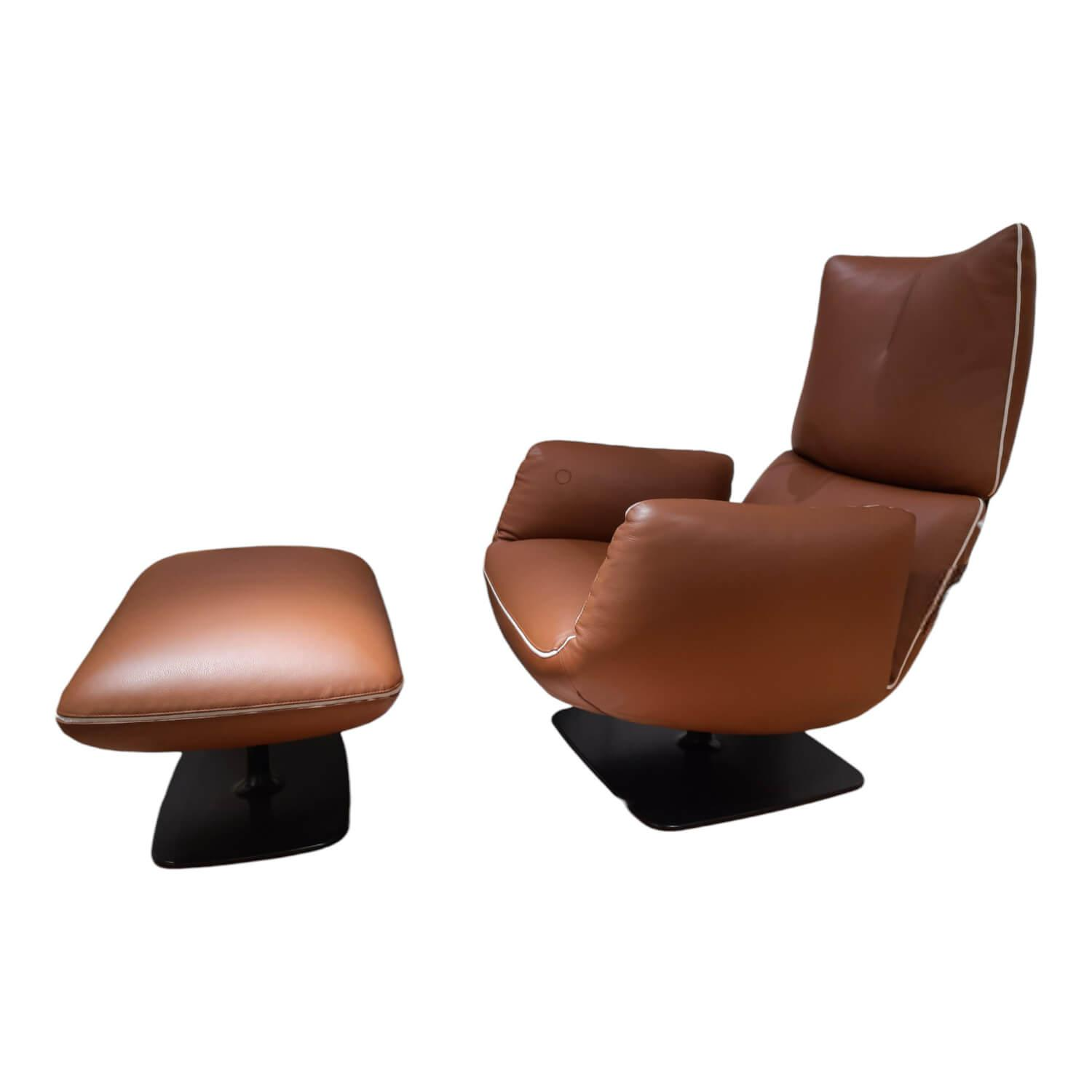 COR - Sessel Jalis Lounge Leder 200 Cognac Braun Kontrastnaht mit Hocker - 1