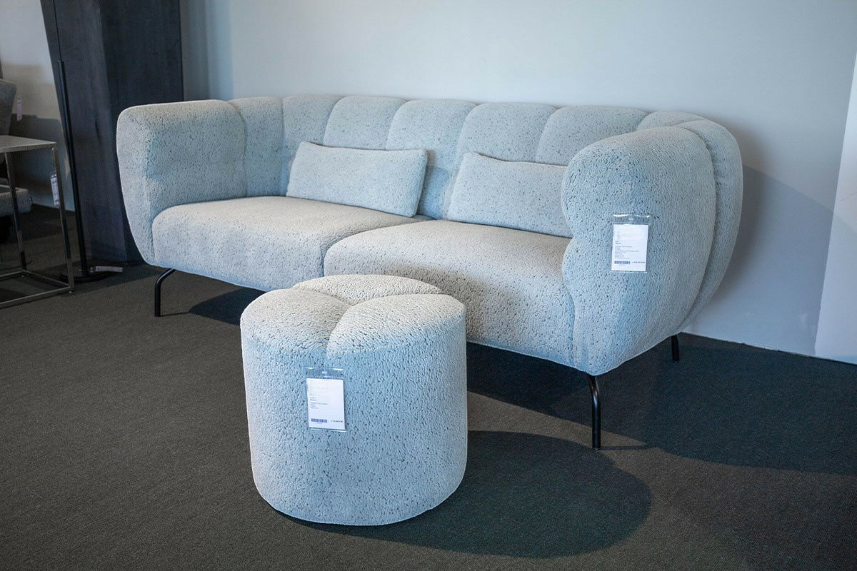 Brühl - Sofa Magnolia Stoff 6450-93 Blaugrau Gestell Metall Schwarz mit Hocker - 7