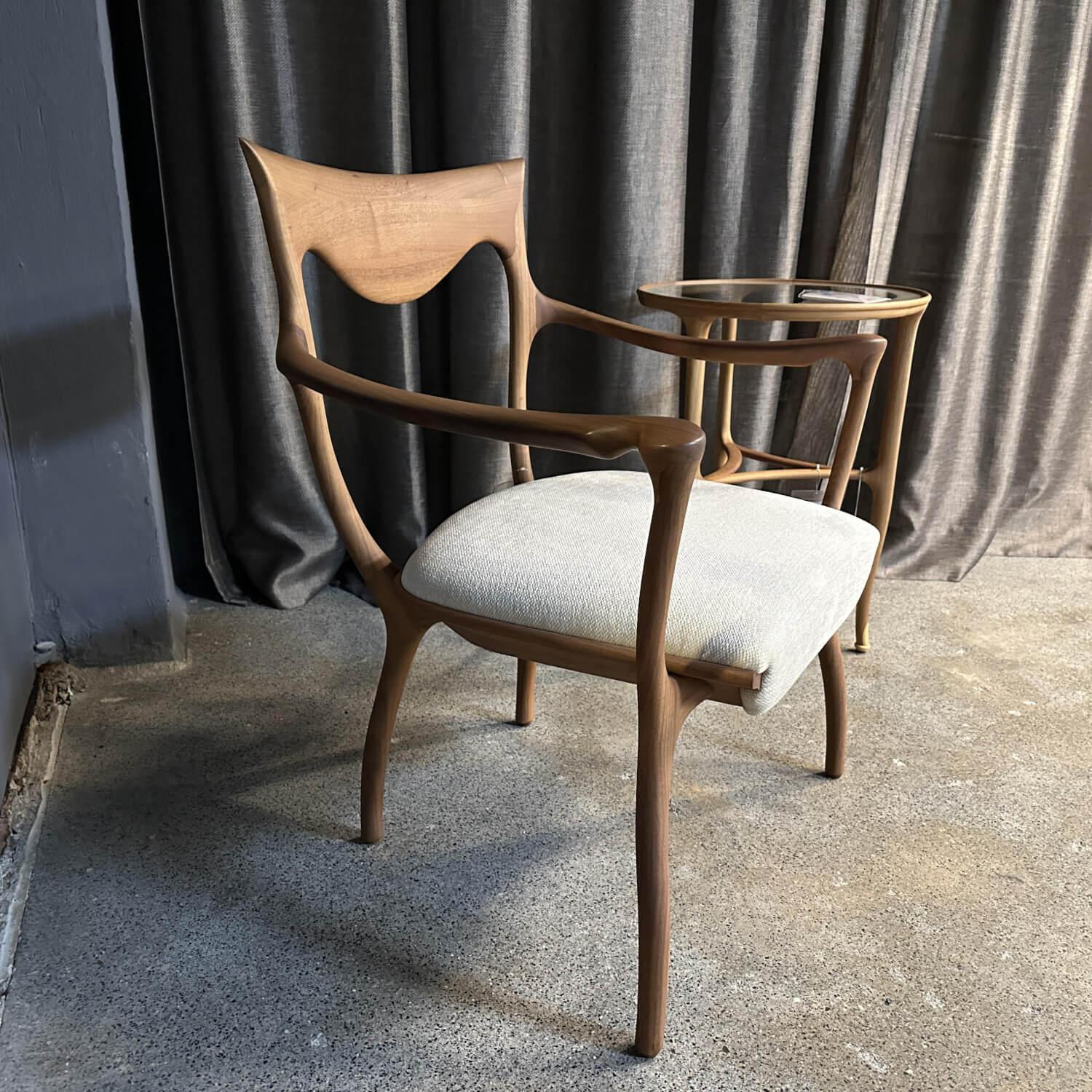 Cecotti - Sessel Hypnos Sitzfläche Stoff Beige Creme Gestell Amerikanischer Nussbaum Massiv - 2