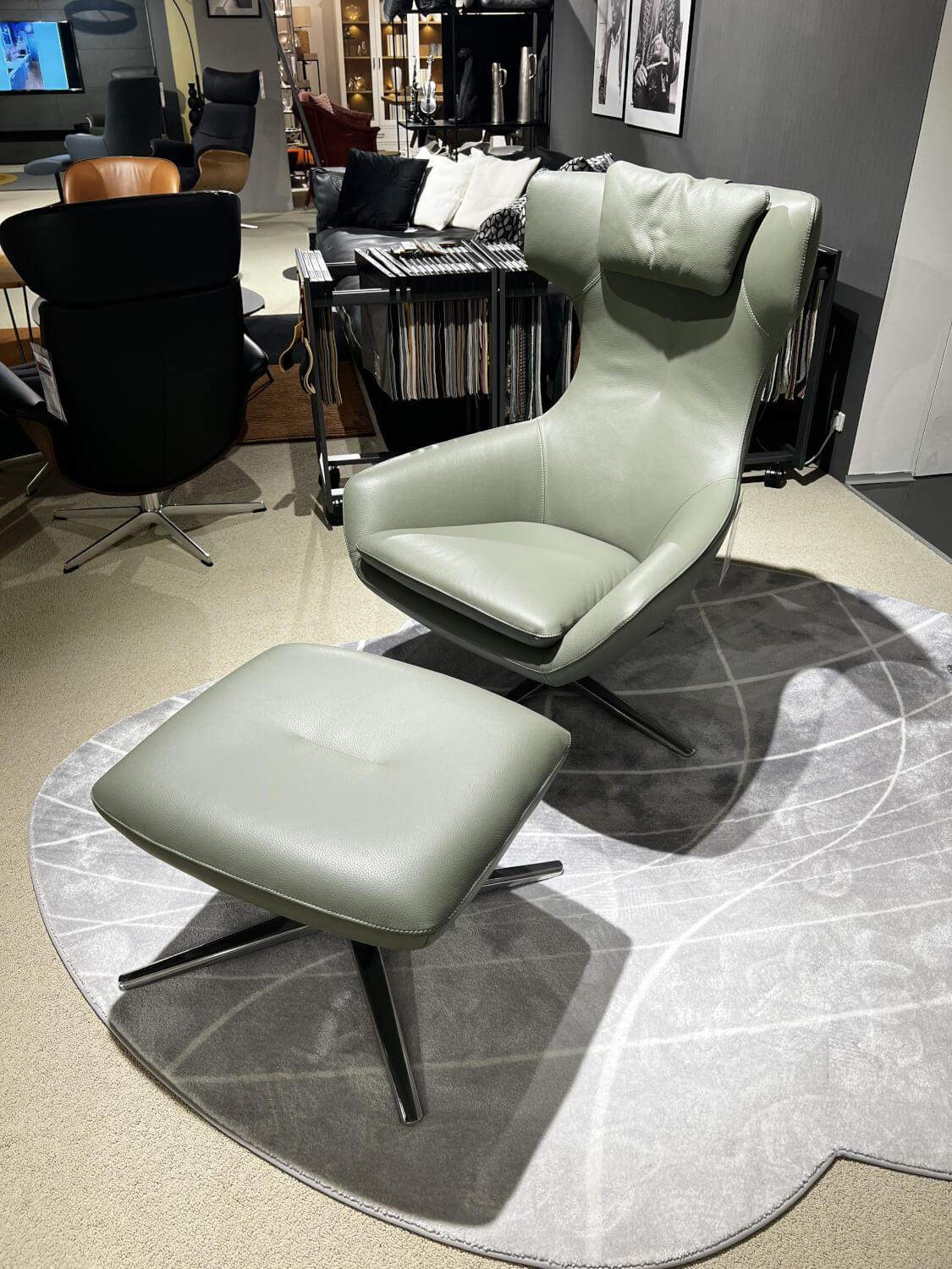 Leolux - Relaxsessel Caruzzo Leder 51869 Senso 610 Olivine Grün Gestell Aluminium Poliert Inklusive Hocker - 4