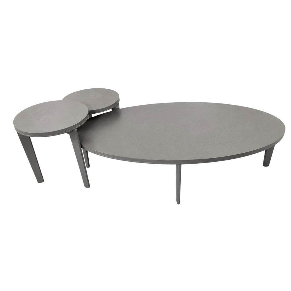 Bielefelder Werkstätten - 3er-Set Couchtisch Saloni Holz Esche Furniert Grau Lackiert - 1