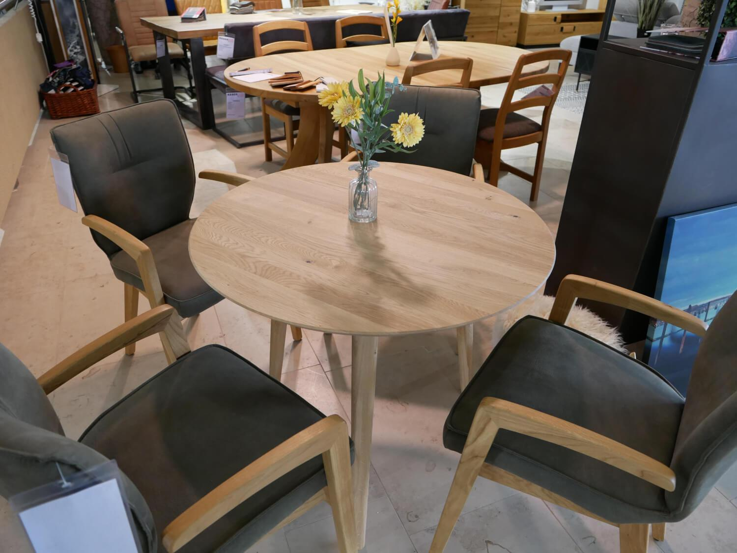 Natura - 4er-Set Armlehn-Stuhl Wilshere Stoff Microfaser Texel Grün Eiche Massiv Geölt - 5