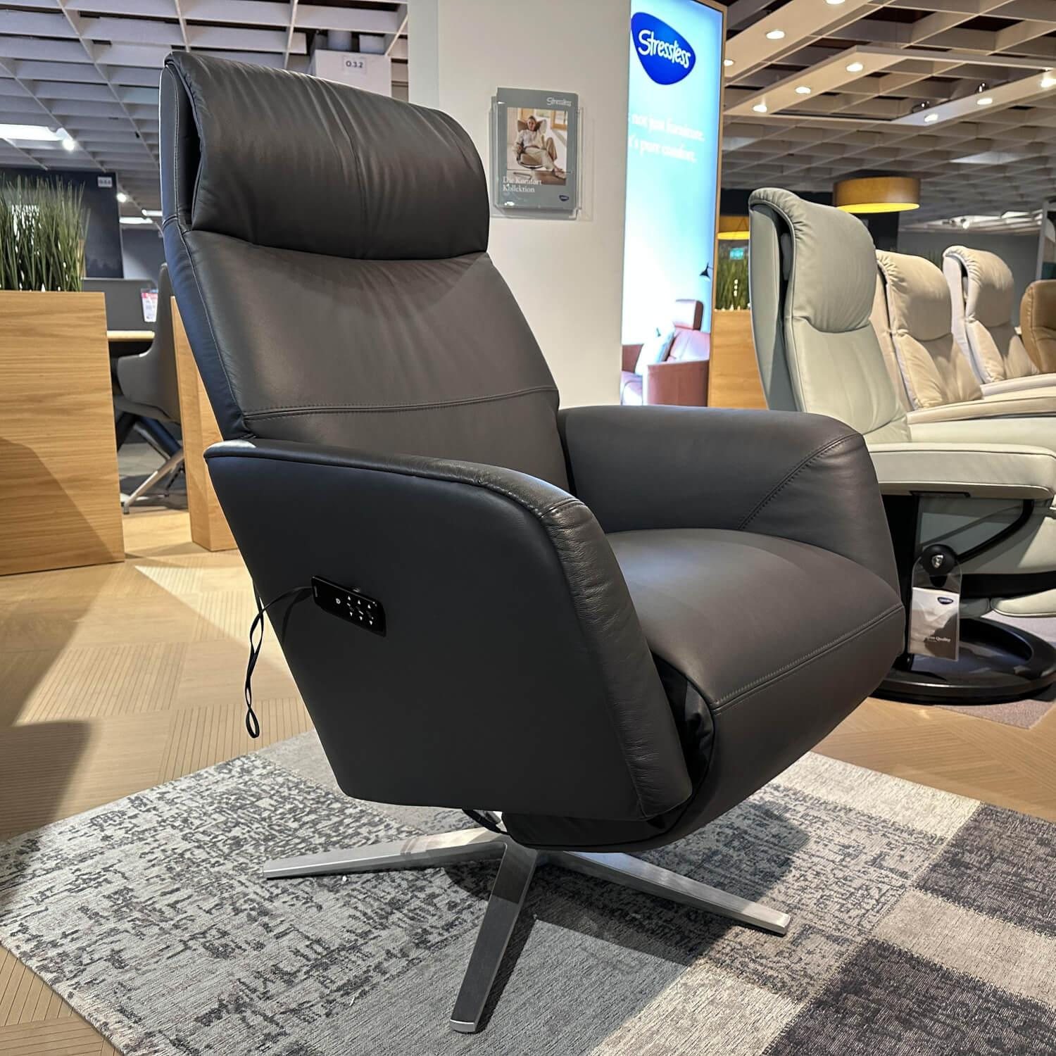 Stressless - Sessel Scott Leder Paloma 80 Rock Anthrazit Gestell Power Sirius Aluminium Gebürstet Mit Verstellbarer Fußstütze - 4