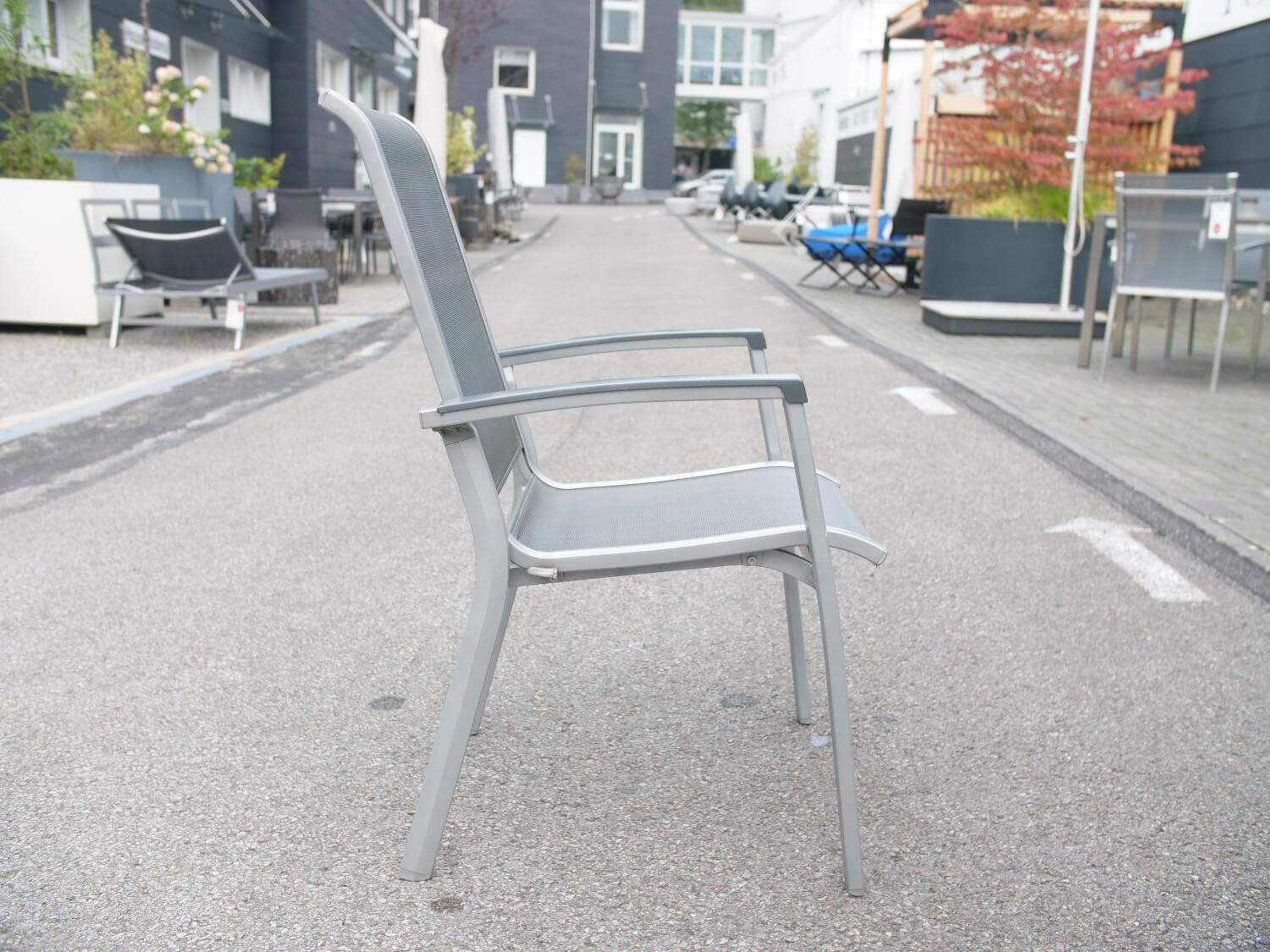 3er Set Stuhl Calvi Stappelstuhl Kunstfasergewebe Grau Gestell Aluminium Graphit