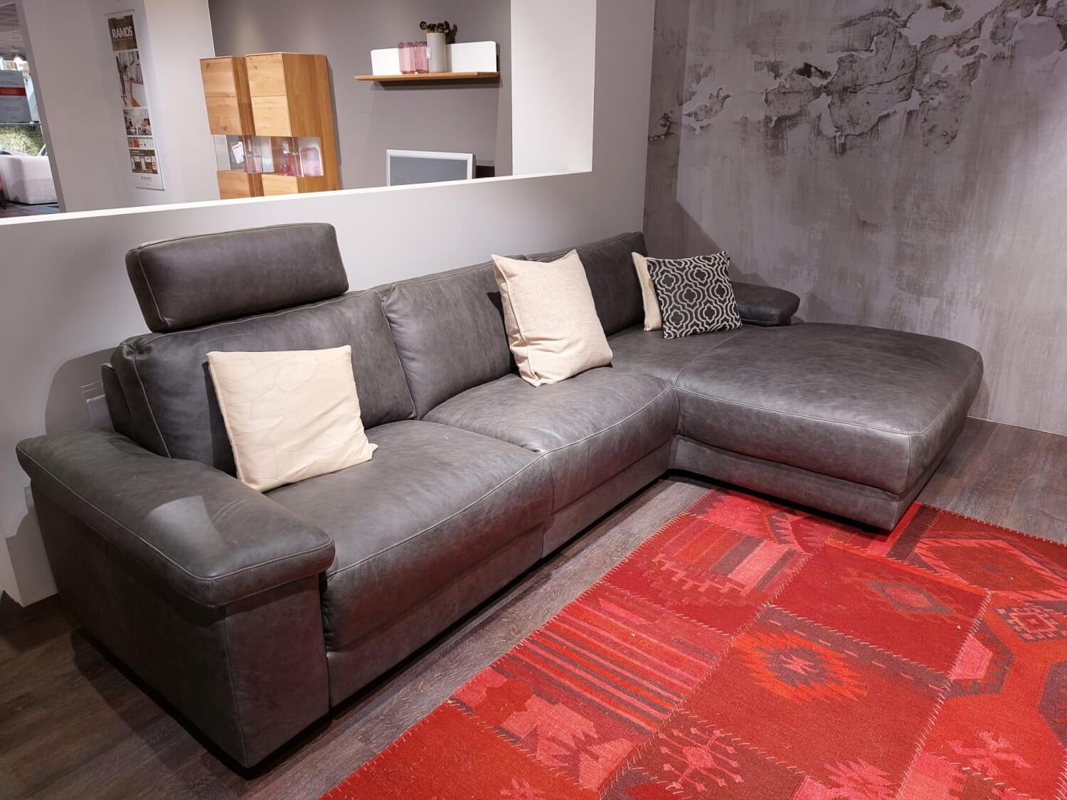 DFM - Eckgarnitur Portland Leder Retro Grey Inklusive Motorischer Relaxfunktion - 2