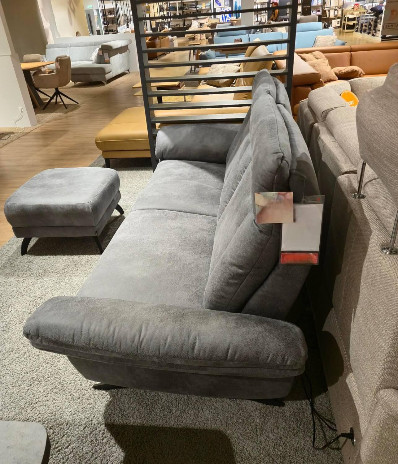 Musterring - Sofa MR 300 Stoff Savanna Grey Grau Metallkufe 447 Schwarz Matt Inklusive Kopfteilverstellung Und Hocker - 3