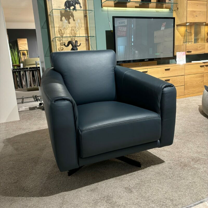 Musterring - Einzelsessel Schillig MR 2490 Leder Z73/28 Blue Blau Gestell Stahl Nickel Satiniert  - 2