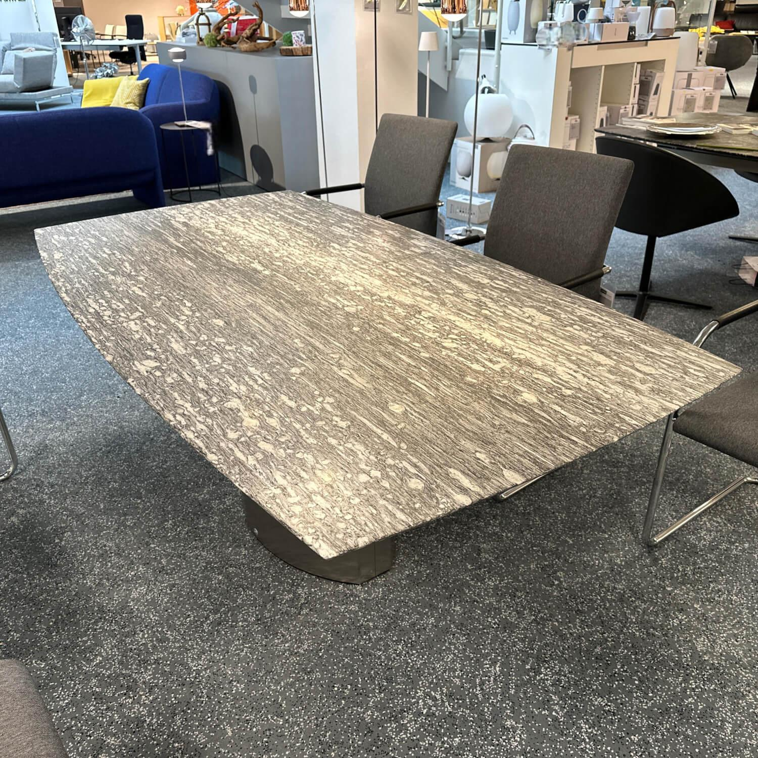 Draenert - Esstisch Adler 1224 Platte Gneis Grigio Beola Grau Geledert Sockel 2 Oval Edelstahl Matt Geschliffen Ohne Rollen - 3