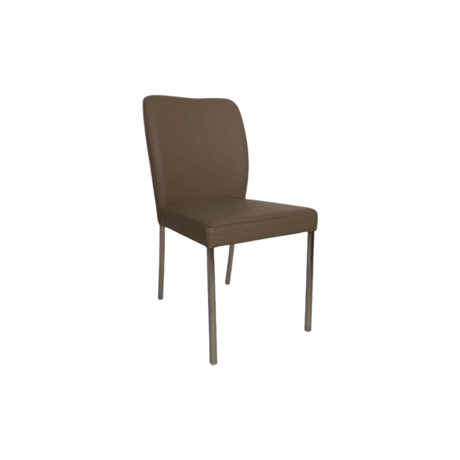 K+W - Stuhl 6195 Leder Bronco 86 Smoke Grau Braun Gestell Edelstahl Gebürstet - 2