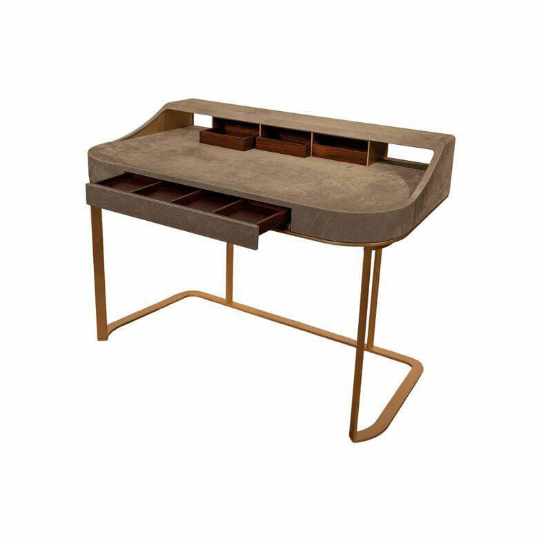 Baxter - Schreibtisch Yves Leder Kashmir Grau Gestell Messing - 1