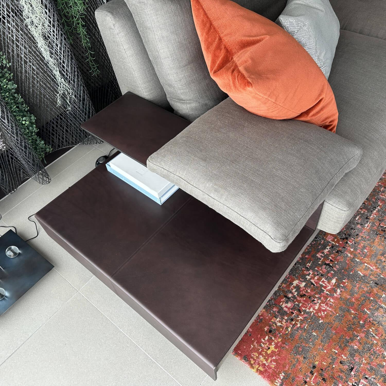 Walter Knoll - Ecksofa Grande Suite Stoff Bora Fango 26 Grau Sockel Buche Schwarz Lackiert Mit Ablageboard Und Kissen - 6