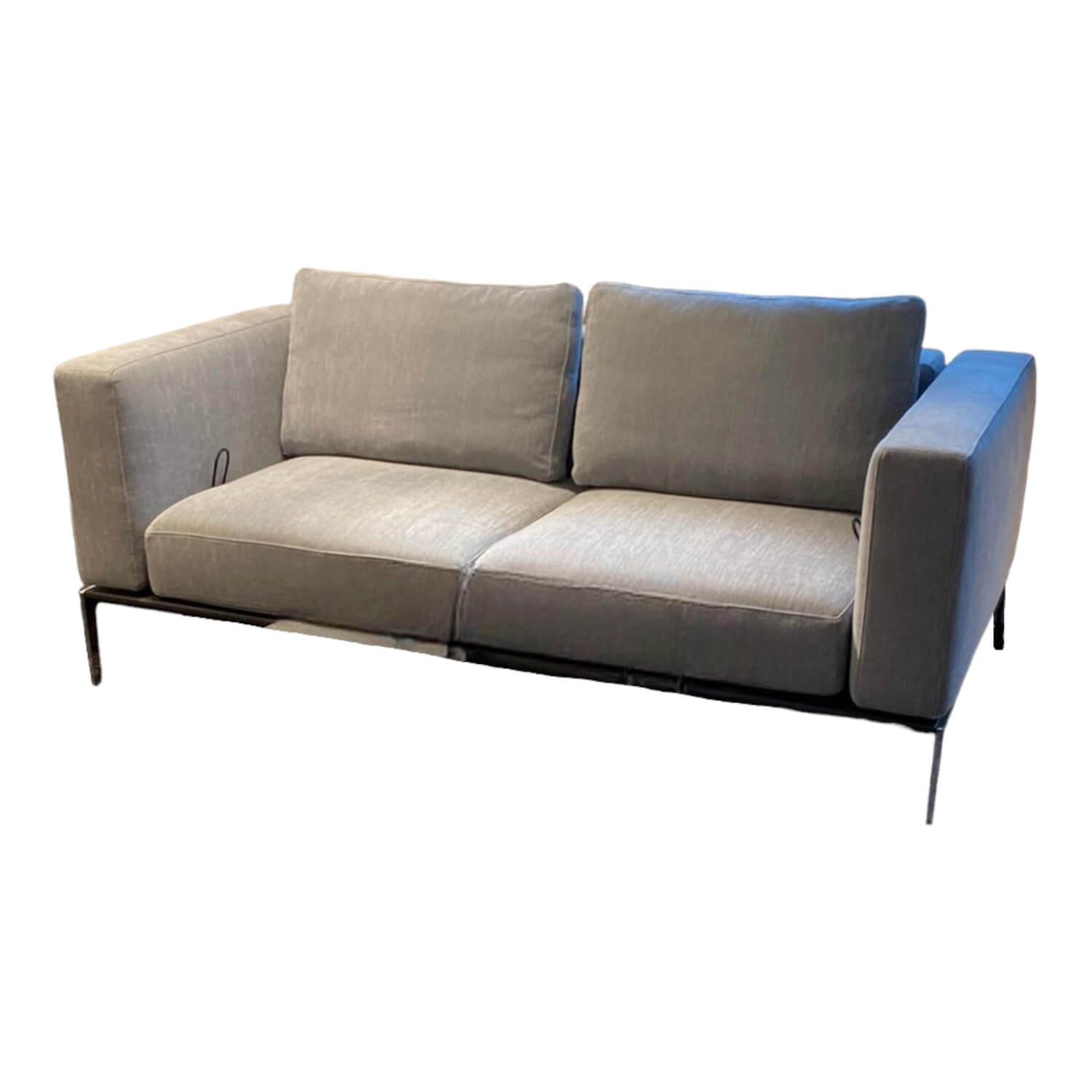 Eigene Herstellung - Sofa Piu Bezug Stoff Carla Hellgrau Unterbau Leder Rancho Anthrazit Gestell Chrom Glanz - 1