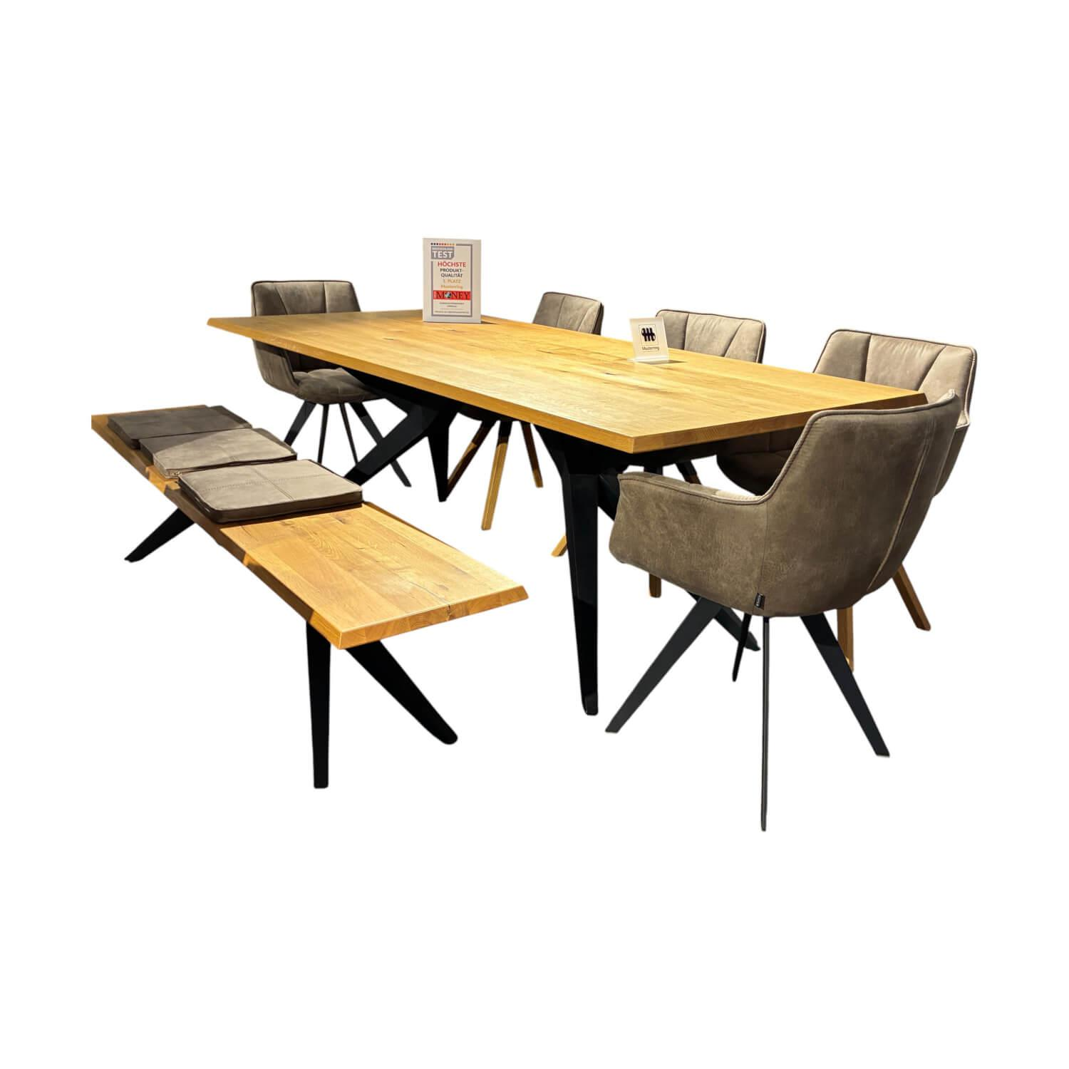 Musterring - Essgruppe MR Tamina Massivholz Geölt Gestell Eisen Schwarz Stoff Aberdeen Stone Grau Inklusive Sitzkissen - 1