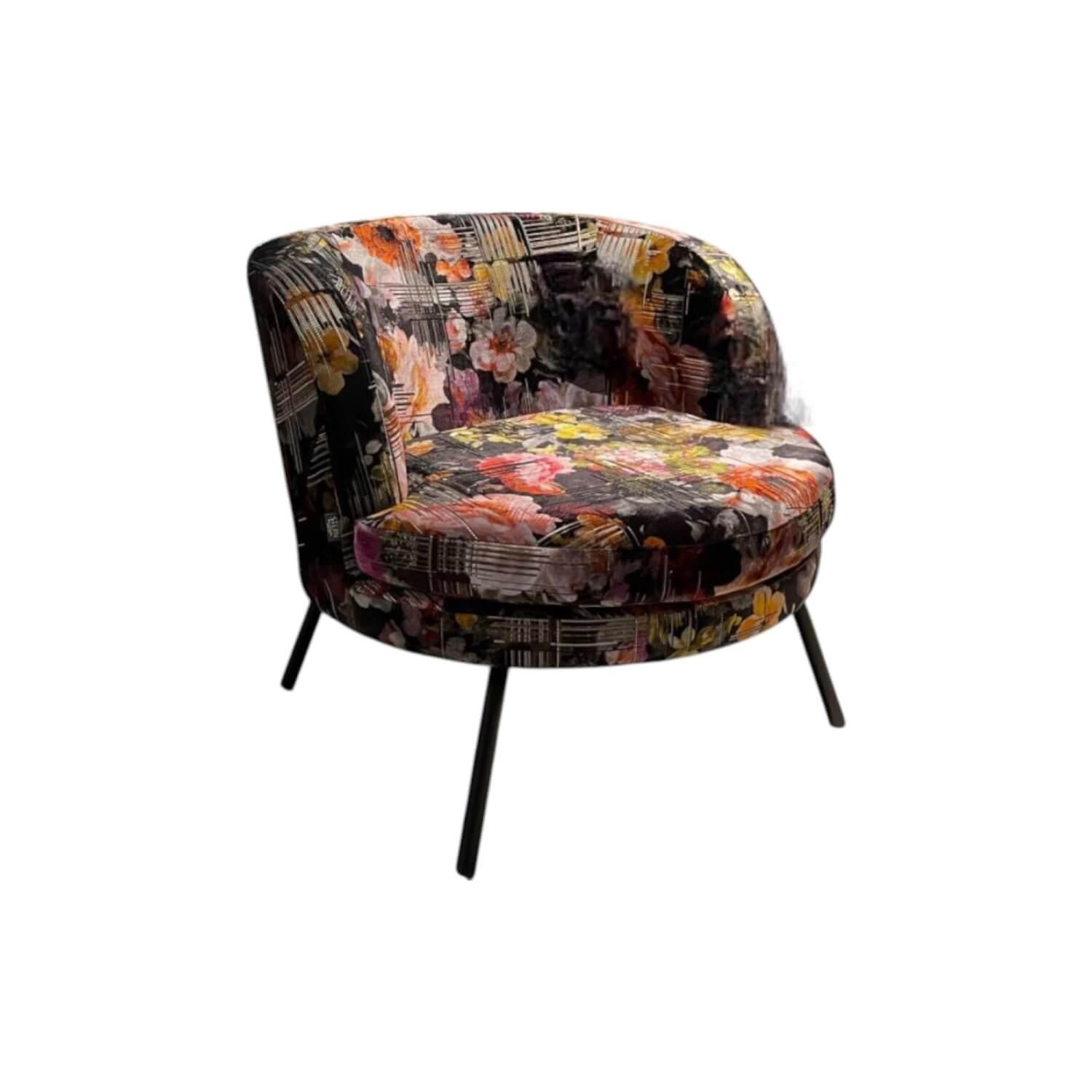 Stern - Sessel Leni Stoff Flower Blumenmuster Schwarz Rot Gelb Gestell Aluminium Schwarz Matt - 1