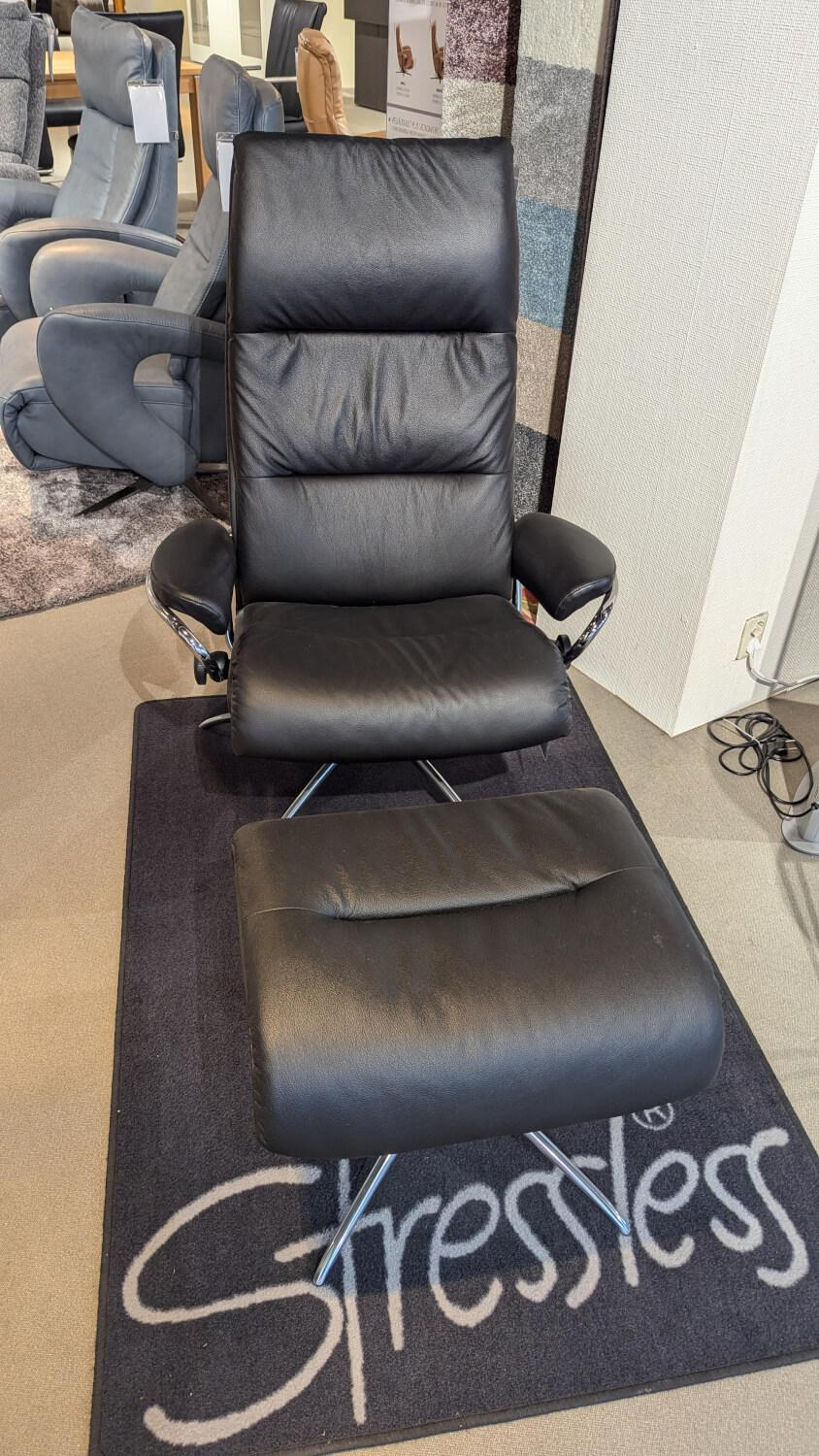 Stressless - Sessel Tokyo Leder Batick 09 Black 19 Schwarz Gestell 40 Alu Poliert Mit Hocker - 3