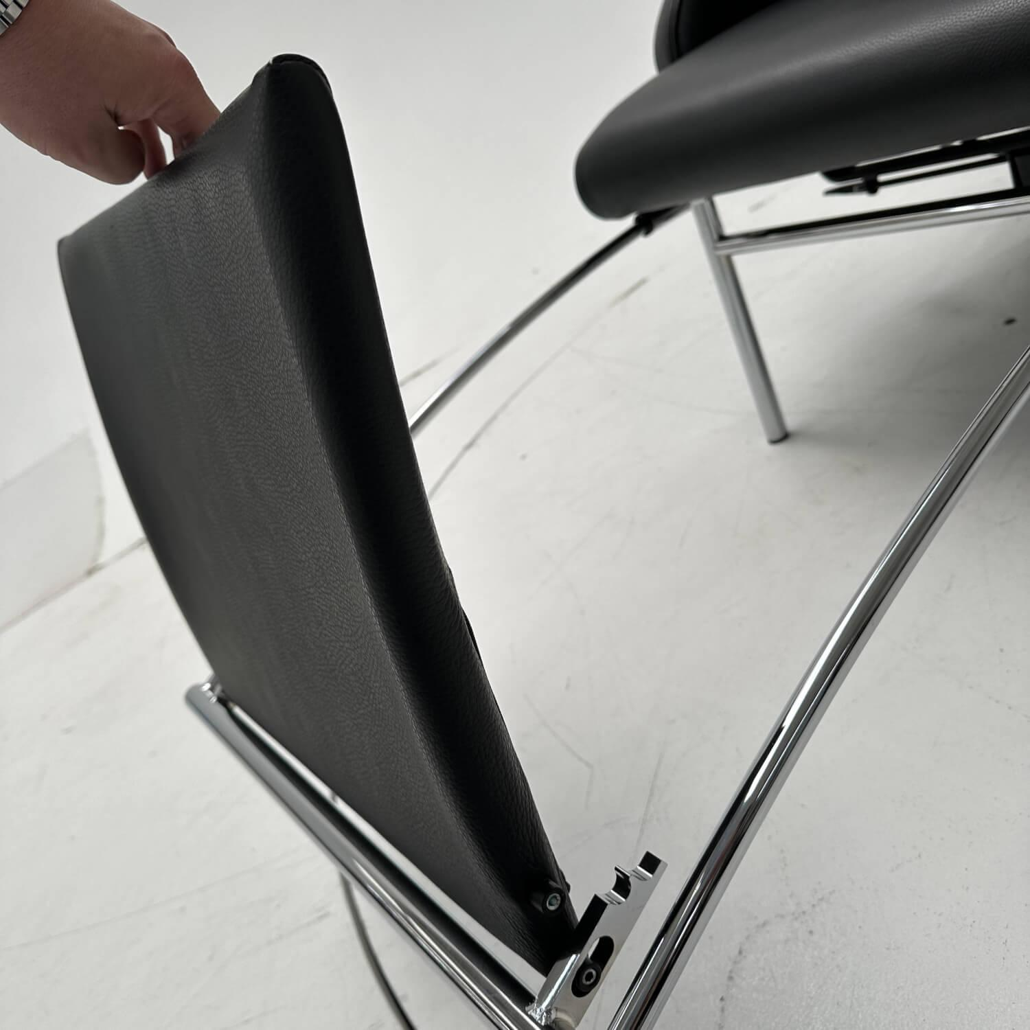 IP Design - Sessel Rocky Bezug Leder Galaxy Schwarz Untergestell Rundrohr Chrom Glanz Mit Ausziehbarer Fuß- Und Beinauflage - 9