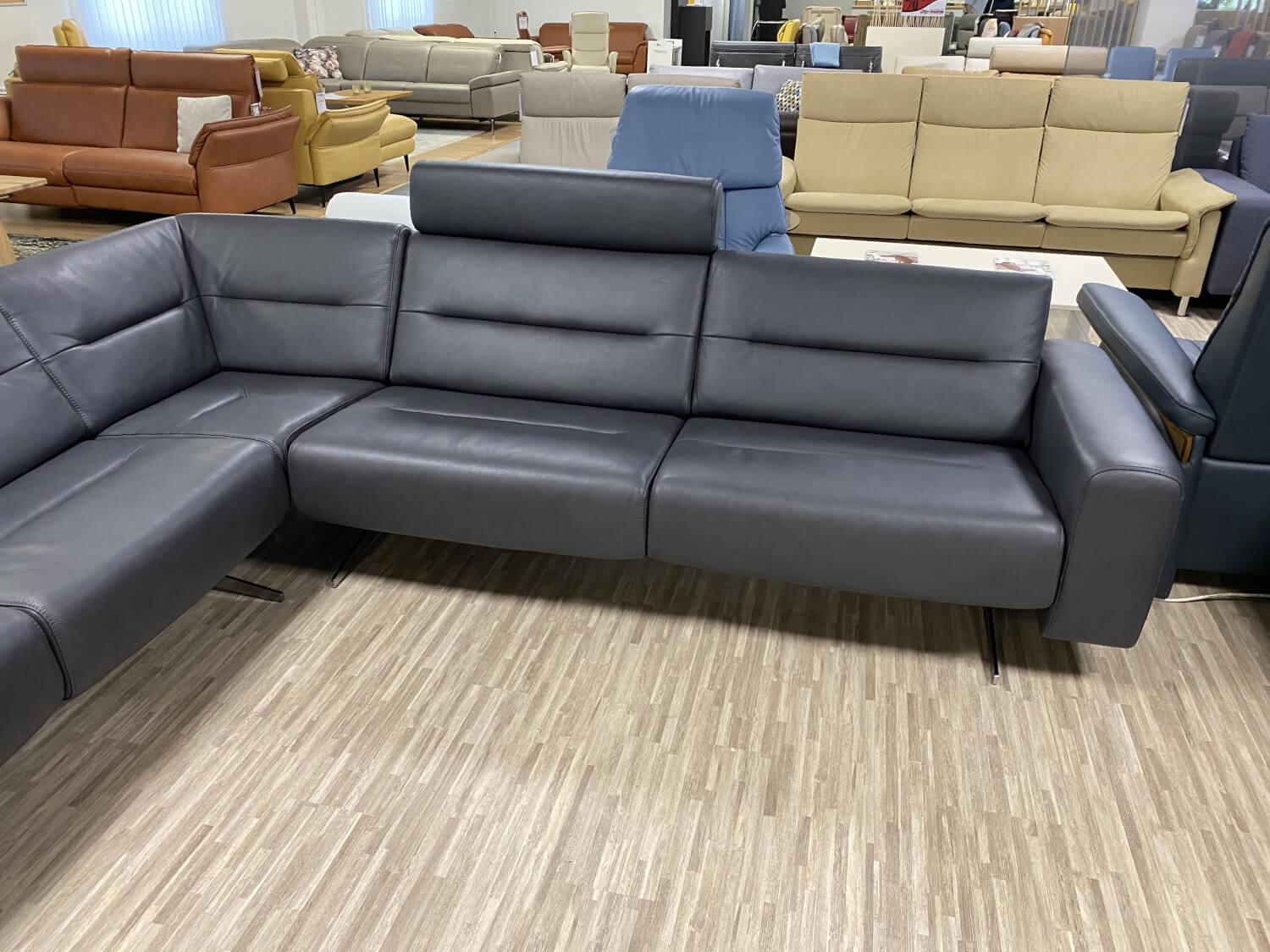 Stressless - Ecksofa Stella Leder Noblesse Grey Dunkelgrau Fuß Metallkufe Chrom Mit Breite Armteile Und 2 Kopfstützen - 10