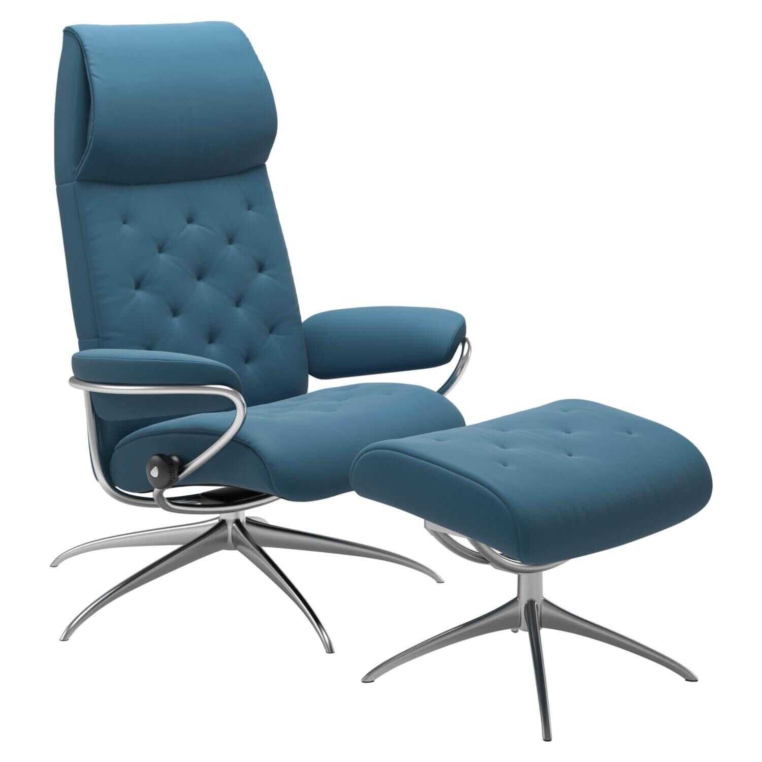 Stressless - Stressless Metro hohe Rückenlehne High Base Star Base Leder Paloma Crystal Blue mit Hocker - 1