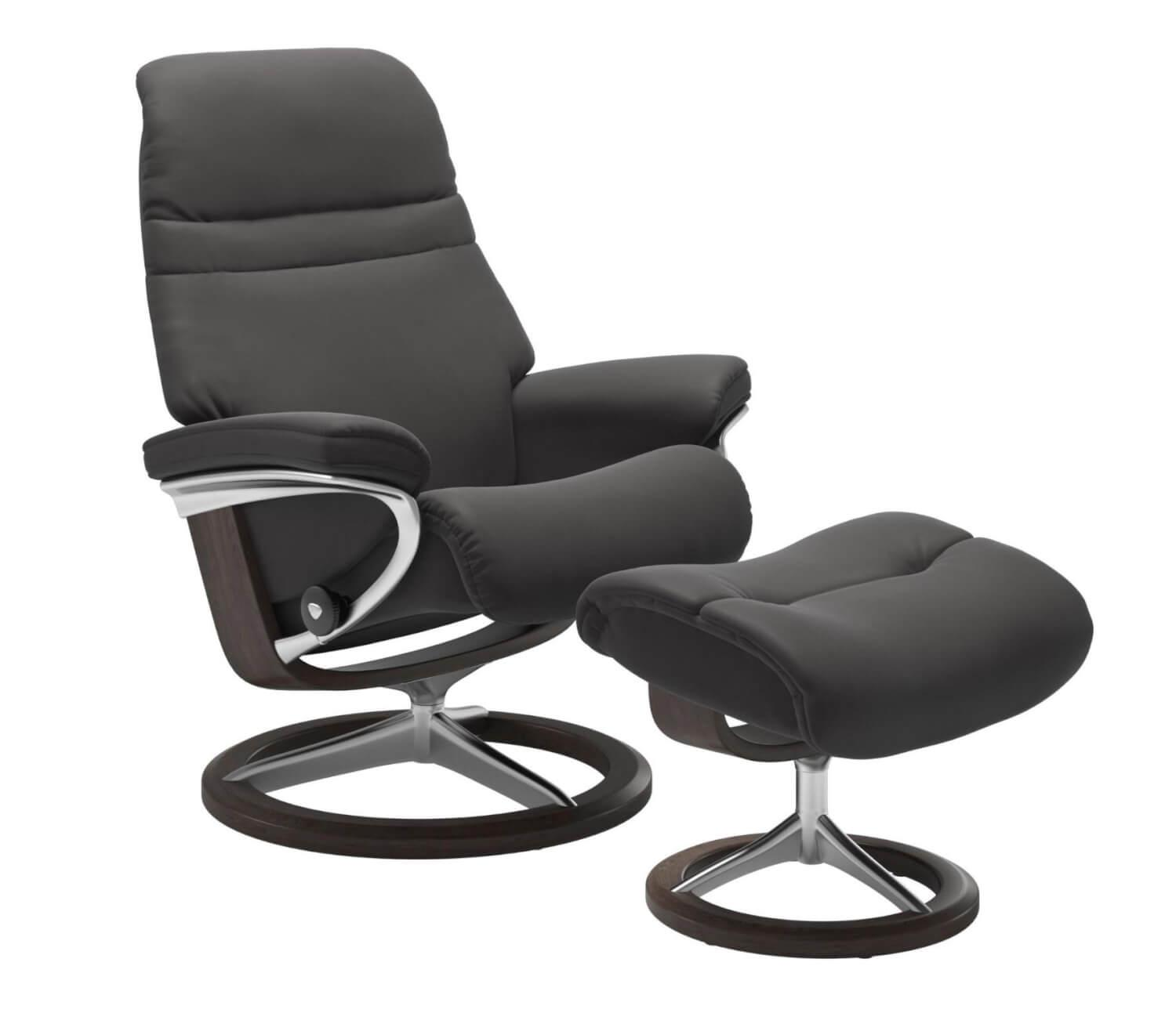 Stressless - Stressless Sunrise M Leder Paloma Rock Anthrazit Gestell Signature Metall Alu Poliert Holz Wenge Mit Hocker - 1