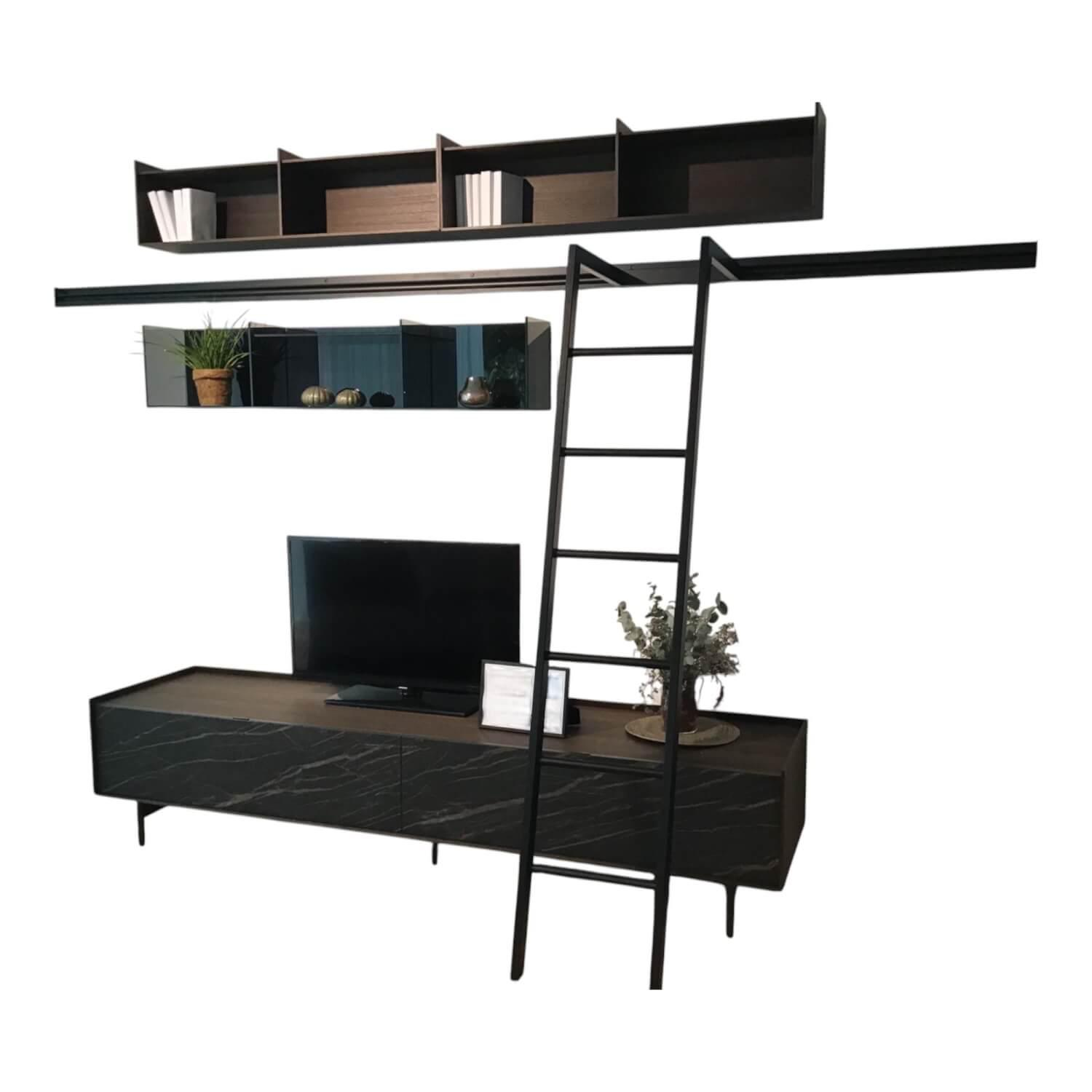 San Giacomo - Wohnwand Mit Sideboard Cabaret Front Schwarz Korpus Eiche Element Domino Glas Schwarz Element Domino Eiche - 1