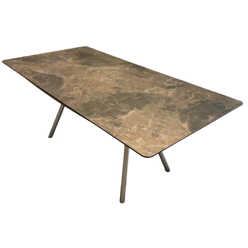 Lavida - Esstisch Freiform Tischplatte Keramik Marmor Dunkel Gestell Edelstahl Matt - 1