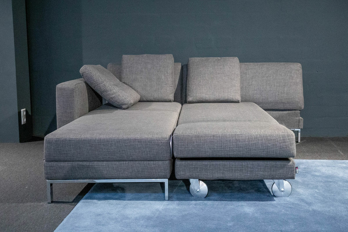Brühl - Multifunktionssofa Four-Two Compact Stoff 2466-95 Grau Ablage Leder Schwarz Gestell Hochglanz - 2